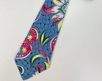 1940's Printed Tie - Vivid Colorful Print - All Silk - Never Worn - Dead Stock