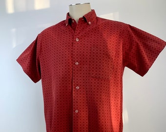 Early Sixties Short Sleeve Shirt - Faded Cranberry Red Cotton - Button Down Collar - SEARS Perma Smooth Label - Men's Size Medium