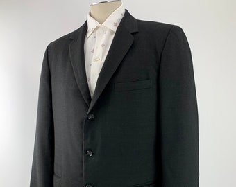 1950'S- Early 60'S Sportcoat - 3 Button Closure - Dark Gray to Black Wool Plaid - Men's Size Medium to Large
