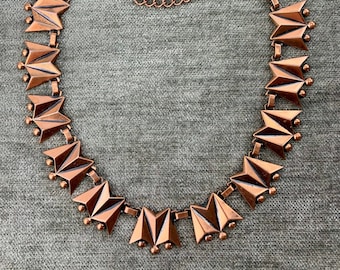 Vintage 1950'S Copper Necklace - RENOIR Signed - Modernist Jewelry - Choker Length - Geometric Design - 14 to 18 inches