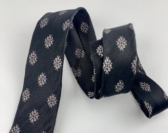 Early 1960's Tie - Narrow Mod Tie - Stylized Dot Pattern in Black, Silver with a speck of Red