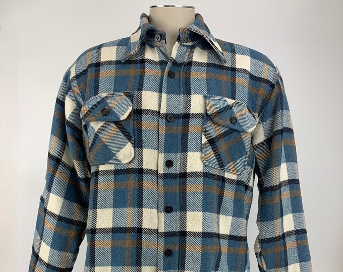 1970's CPO Shirt-jacket Wool Blend Fully Lined Wide Blue & Black Plaid ...