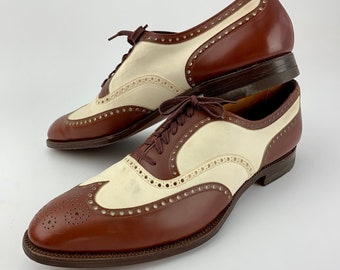 1950'S Spectator Wingtip Oxford -  ALLEN EDMONDS - The EMPIRE - Two-Tone Brown with Cream Buckskin - Men's Size 13C