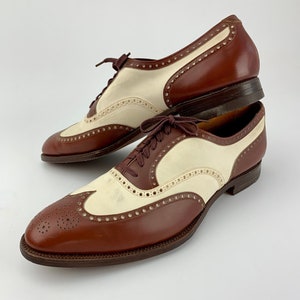 1950'S Spectator Wingtip Oxford -  ALLEN EDMONDS - The EMPIRE - Two-Tone Brown with Cream Buckskin - Men's Size 13C