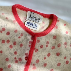 Early 1960'S Cardigan Sweater BEST & CO. Fifth Avenue Screen Printed with Pink on Cream Knit Size Small image 4