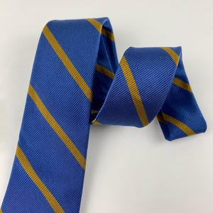 1960&#39;s Diagonal Striped Tie - All SILK - Dayton&#39;s Northbriar Shop - Vivid Blue with Gold Stripes