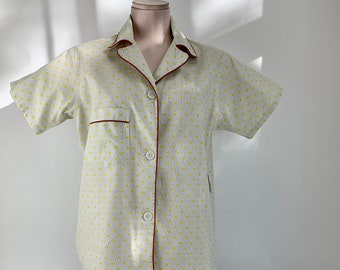 1950'S Pajama Blouse - All Cotton - Lady Berkleigh Label - Rust Cording Detail - Women's Size Medium