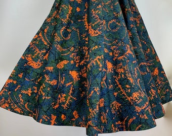 1950'S Full Circle Skirt - JOE DAVIDSON Original - Felted Wool - Screen Printed over Blue Felt - Colorful - Size Small - 25 Inch Waist