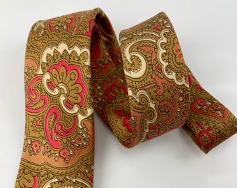 1960'S Paisley Tie - Quality Silk - MOD Styling - WEMBLEY Label - Carmel Color with Hot Pink & Creme Accents