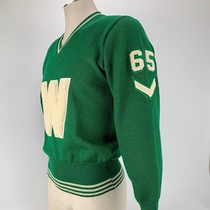 1965 Varsity Lettermans Sweater Embroidered W Patch V-Neck Pullover All Worsted Wool Men's Size Medium image 1