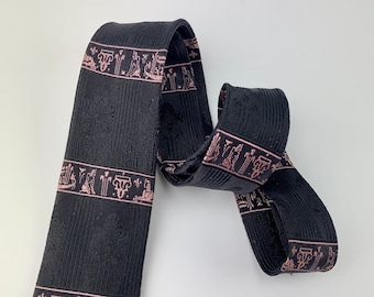 1950's Early 1960's Tie - Pink & Black - All Silk - Egyptian Images - Narrow Width