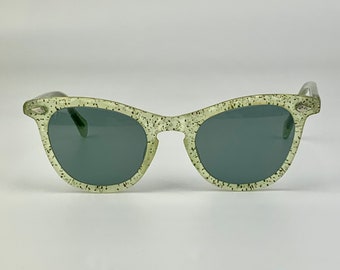 Vintage 1950'S Sunglasses - Pale Green Translucent with Flecks - New UV Glass Lenses - Optical Quality - Smaller Frame