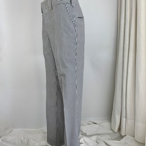 1970'S Striped Seersucker Trousers Gray & White Wide Waistband and Wide Belt Loops 36 Inch Waist DeadStock image 4