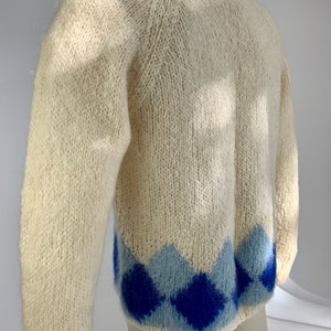 1950's-60's MOHAIR V Neck Sweater BRENT Label Two Tone Blue Argyle Diamonds Made in ITALY Men's Size Large image 9