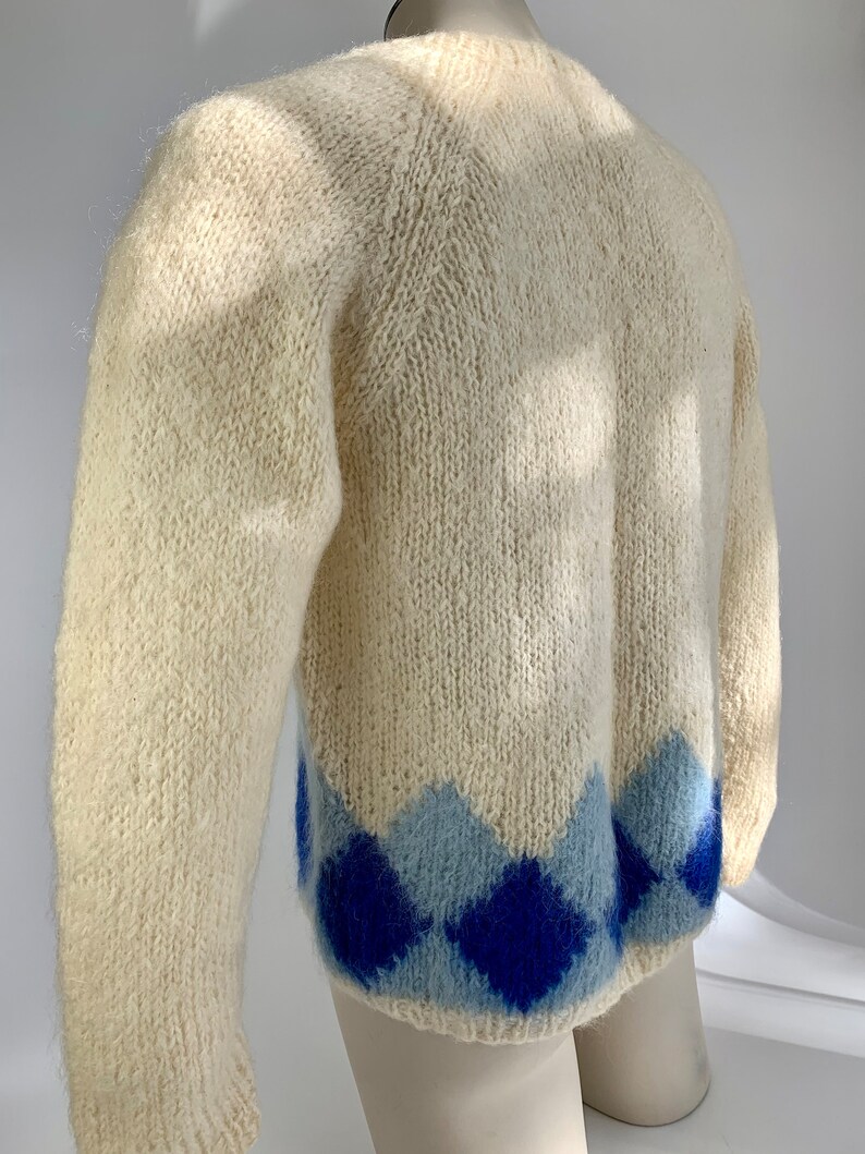 1950's-60's MOHAIR V Neck Sweater BRENT Label Two Tone Blue Argyle Diamonds Made in ITALY Men's Size Large image 9