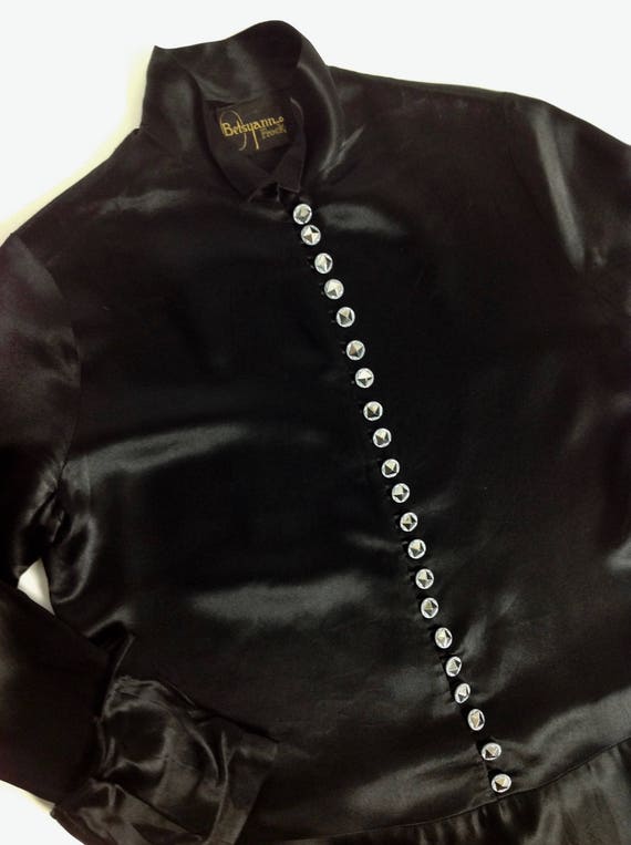 1920'S-30'S Drop Waist Dress - Black Silk Satin -… - image 9