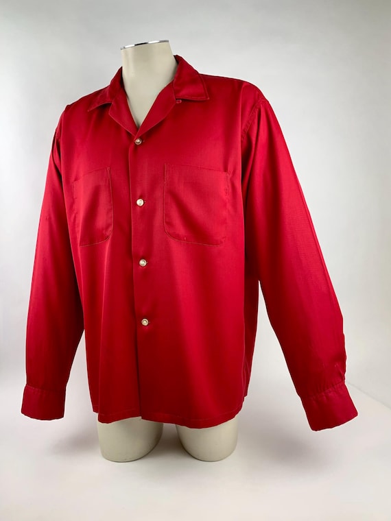 1950's Gabardine Shirt - Vivid Red Rayon - PENNEY'S T… - Gem