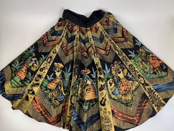 1950's Hand Painted Mexican Skirt - Gold, Copper &