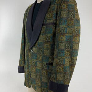 1960'S TUXEDO JACKET Printed Cotton Corduroy Black Shawl Collar Satin Lined Tailored by Rabhor Men's Size Large image 5