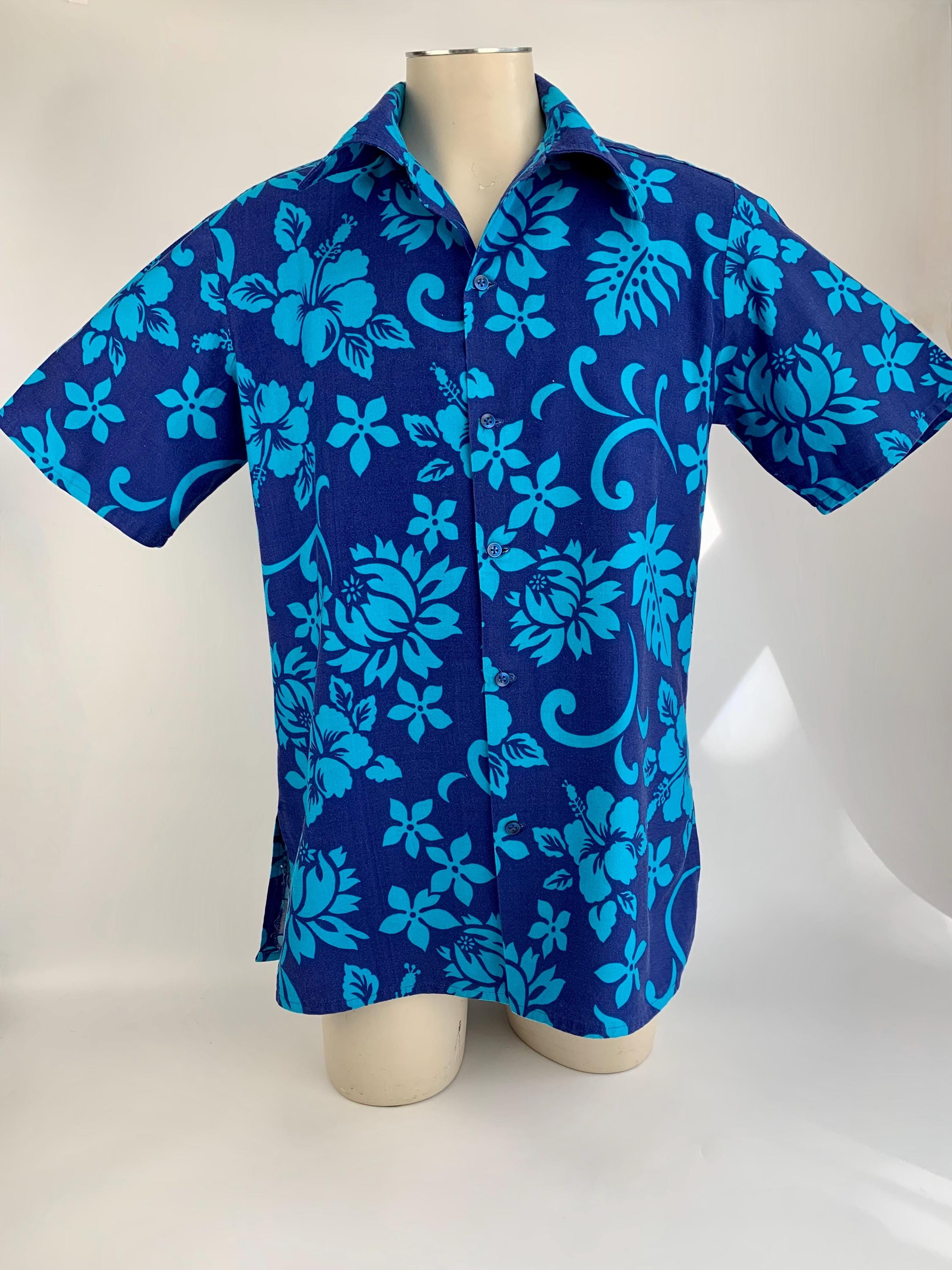 1960s- 70's Hawaiian SURF Shirt - 100% Cotton - Deep Purplish~blue