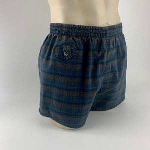 Jaren 50 geruite boxershorts - geheel katoen - bruin en blauw geruit - muntzak - tailleband met trekkoord - gevoerd - herenmaat 32 tot 36 inch taille