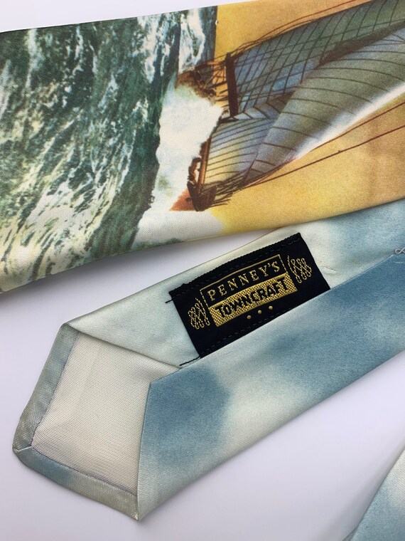 Vintage 1950'S Photo Silkscreen Tie - Sailboat on… - image 5