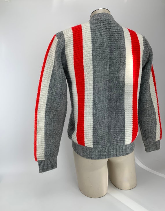 1960's MOD Striped Cardigan - Gray Body with Whit… - image 5
