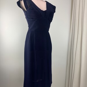 1950's Wiggle Dress Empire Waist Navy Rayon Fabric Interesting Deep V Neckline Size Medium image 2