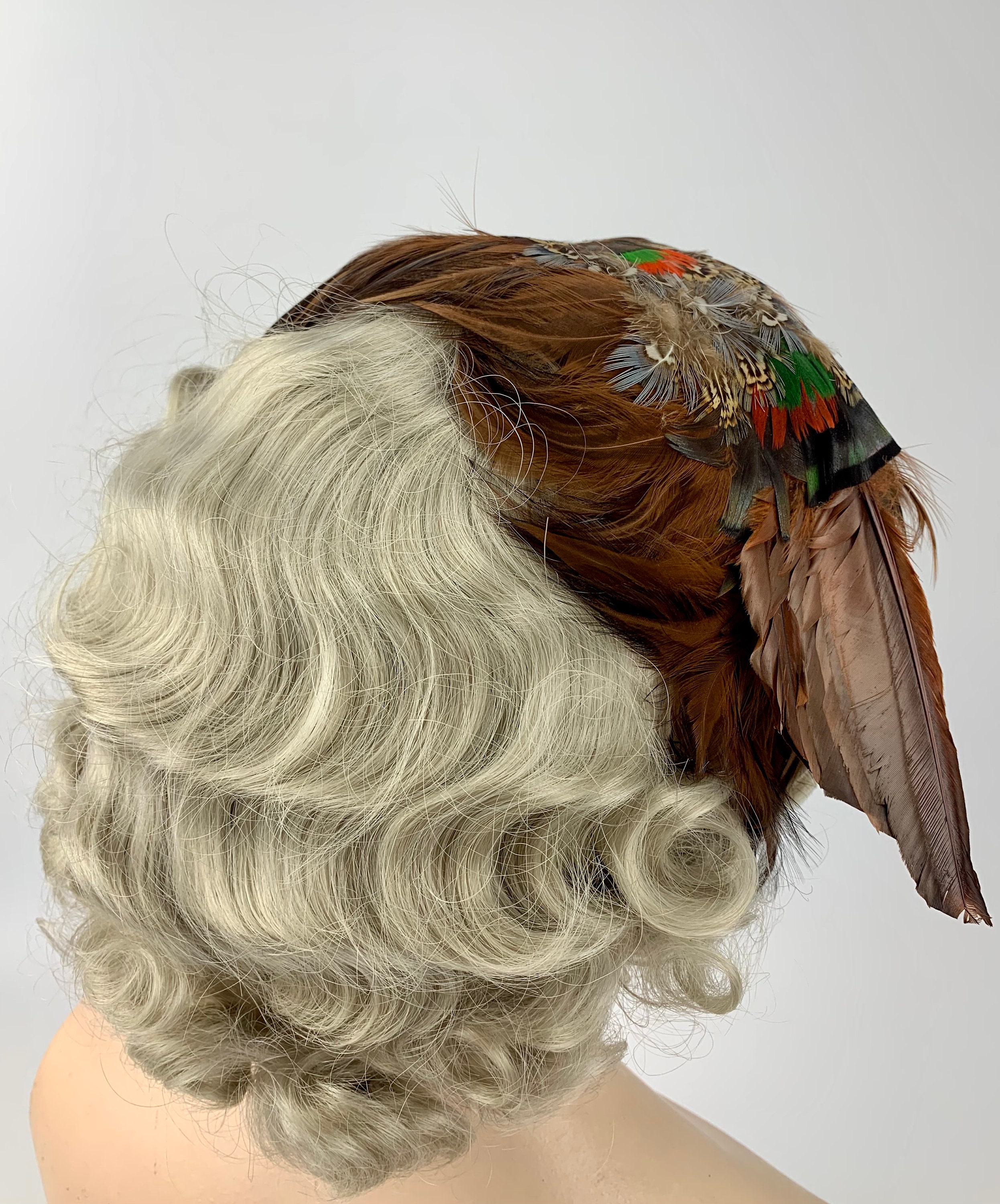 VINTAGE 1960\'S PHEASANT FEATHER HEAD BAND Vintage Multicolor Pheasant Feather Headpiece Striking  main image 2