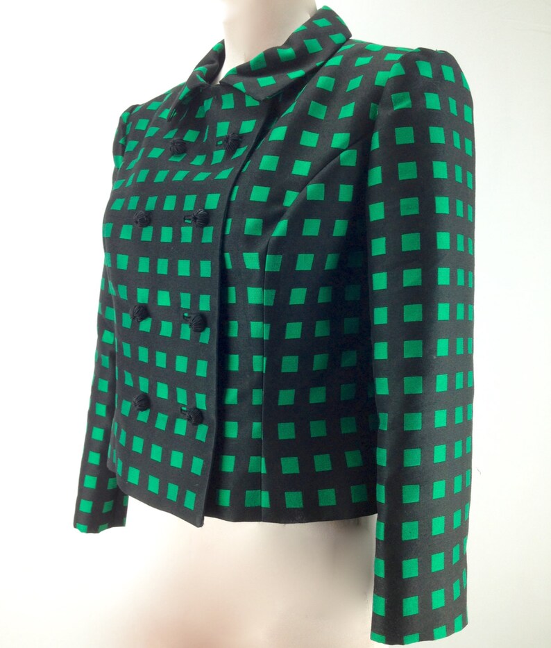 1950/'S Silk Suit Jacket Fully Lined All Silk Green /& Black Check Women/'s Size Small to Medium