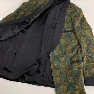 1960'S TUXEDO JACKET Printed Cotton Corduroy Black Shawl Collar Satin Lined Tailored by Rabhor Men's Size Large image 9