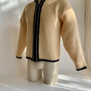 1950'S-60'S MOD Zip Cardigan BRENTWOOD SPORTSWEAR Heavy Territory Wool Butter Cream Body with Black Details Men's Medium to Large image 5