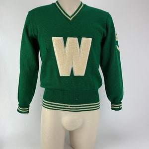 1965 Varsity Lettermans Sweater Embroidered W Patch V-Neck Pullover All Worsted Wool Men's Size Medium image 3