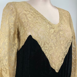 1920'S Silk Velvet & Lace Dress Drop Waist with an Asymmetrical Hemline Gatsby Style Size Small to Medium image 3