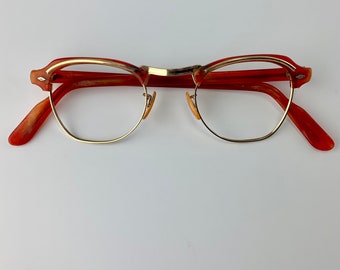 1940's-50's Vintage Brownline Eye Glasses - Butterscotch Plastic Frames with Gold Plated Metal Details - Opticial Quality