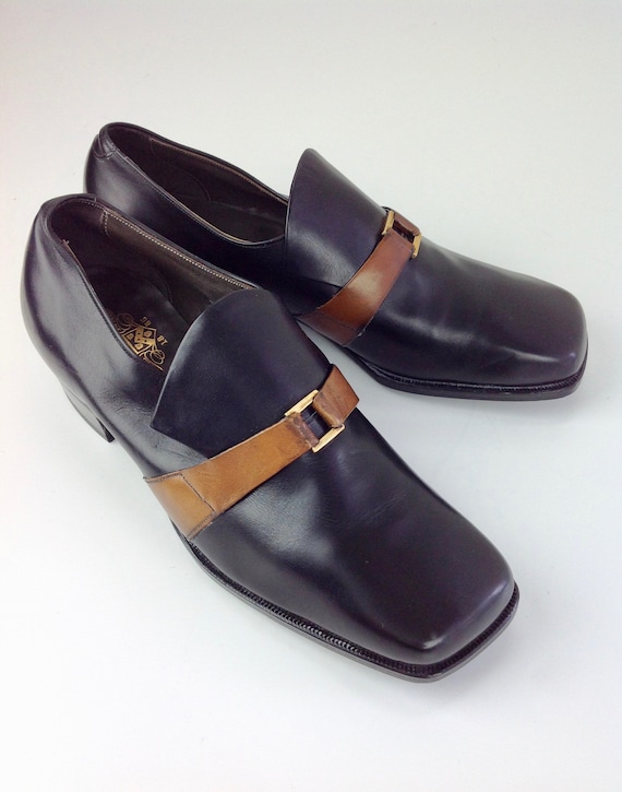 1960's Mod Shoes / 2-Tone Slip-ons with Buckle / S