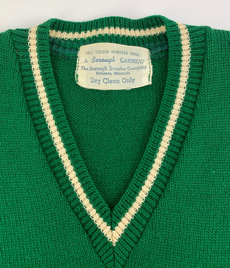 1965 Varsity Lettermans Sweater Embroidered W Patch V-Neck Pullover All Worsted Wool Men's Size Medium image 5