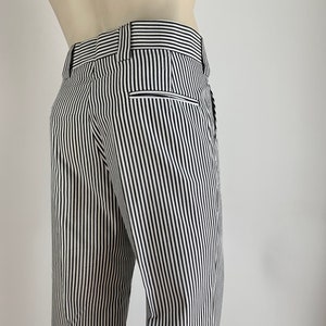 1970'S Striped Seersucker Trousers Gray & White Wide Waistband and Wide Belt Loops 36 Inch Waist DeadStock image 3