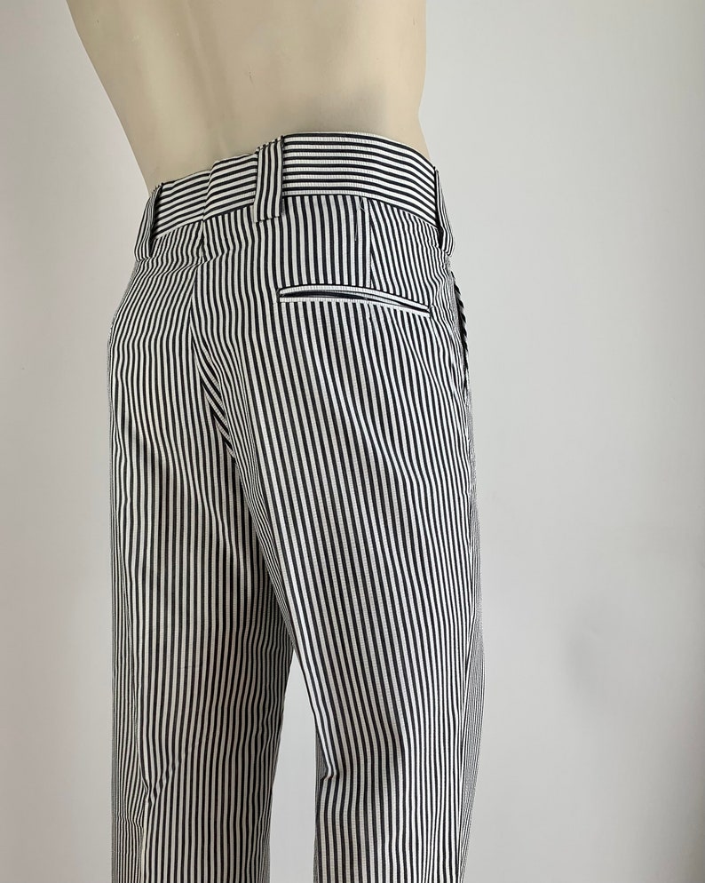 1970'S Striped Seersucker Trousers Gray & White Wide Waistband and Wide Belt Loops 36 Inch Waist DeadStock image 3
