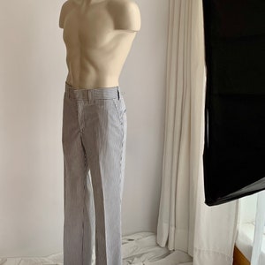 1970'S Striped Seersucker Trousers Gray & White Wide Waistband and Wide Belt Loops 36 Inch Waist DeadStock image 10