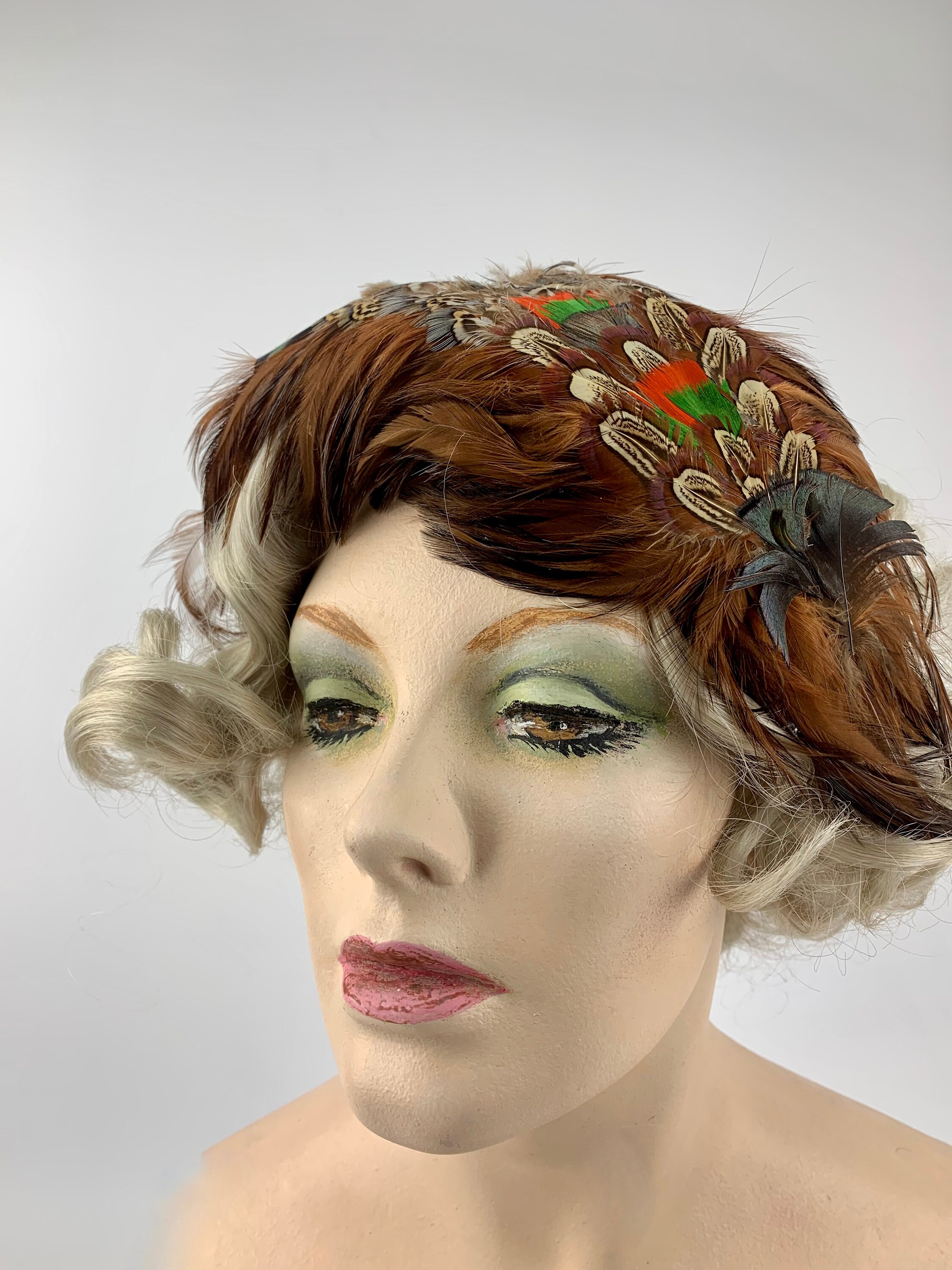 Vintage 1950 Winkleman\'s Pheasant Feather Half Hat Headband Fascinator 1950 main image 3