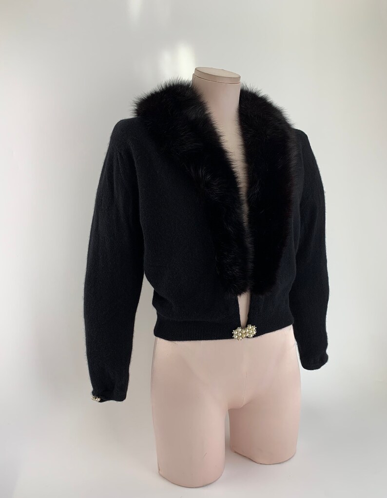 1950's Cashmere Sweater with Mink Collar 100% Pure Cashmere PRINGLE Made in Scotland Women's 36 Tailored Small to Medium image 3