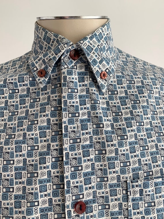 1960's Shirt - All Cotton - FINK Label - Tiny Blu… - image 9