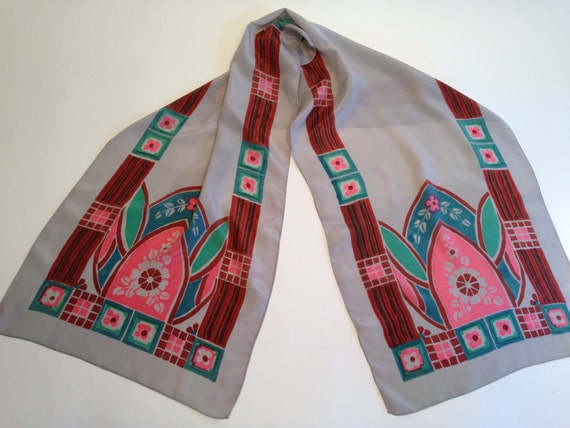 1920'S Silk Scarf - Art Deco Print - Classic Deco