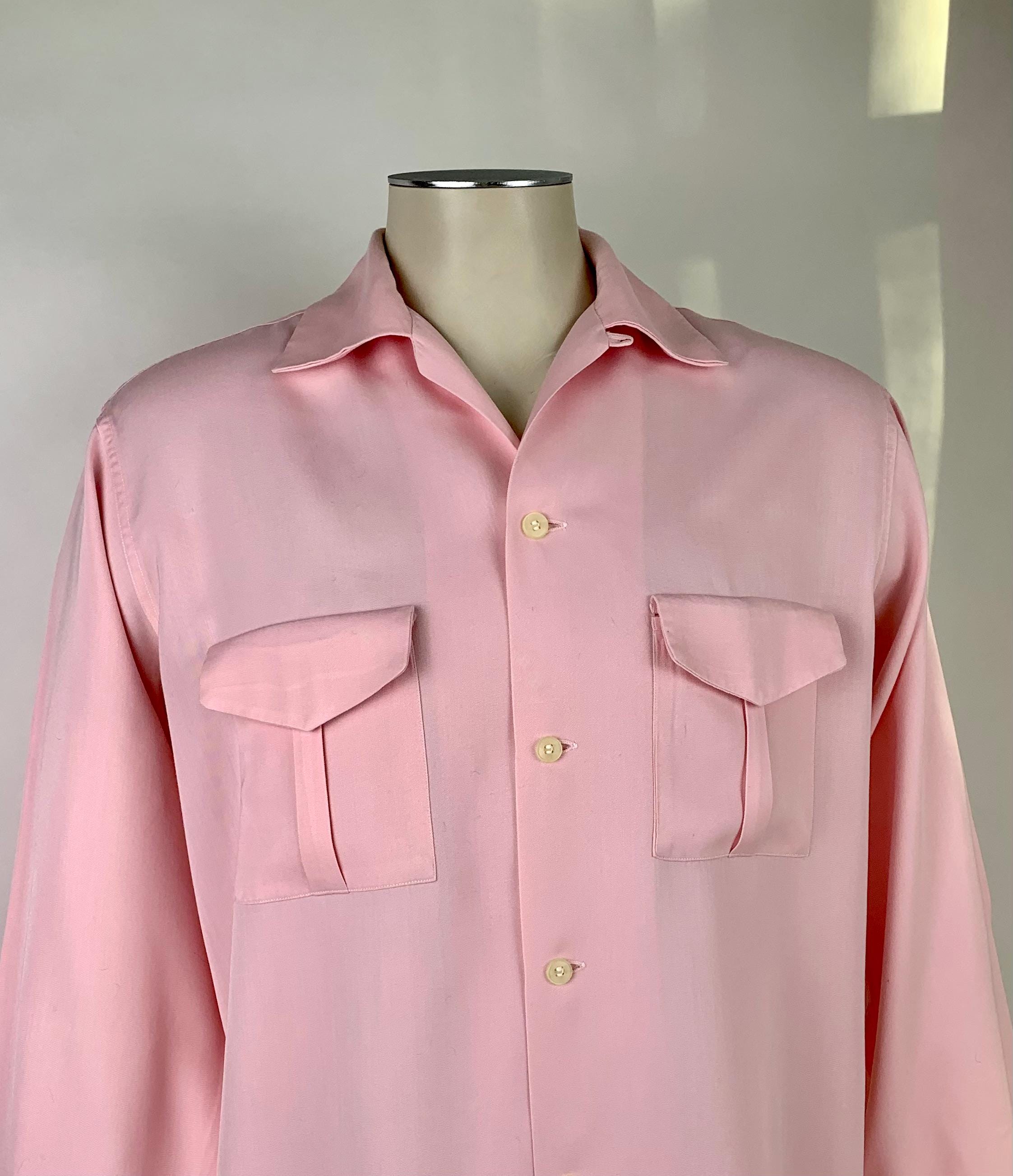 1950s Rayon Gabardine Shirt - Powder Pink Loop Collar, Men's