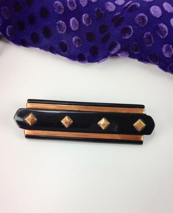 Vintage 1930'S Bakelite & Copper Brooch / Art Dec… - image 2