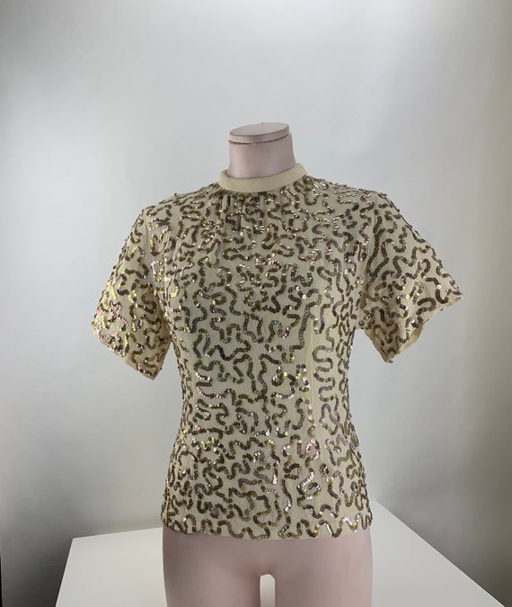 1940's Rayon Sequin Crepe - Antique Gold Iridesce… - image 9