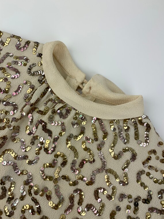 1940's Rayon Sequin Crepe - Antique Gold Iridesce… - image 10