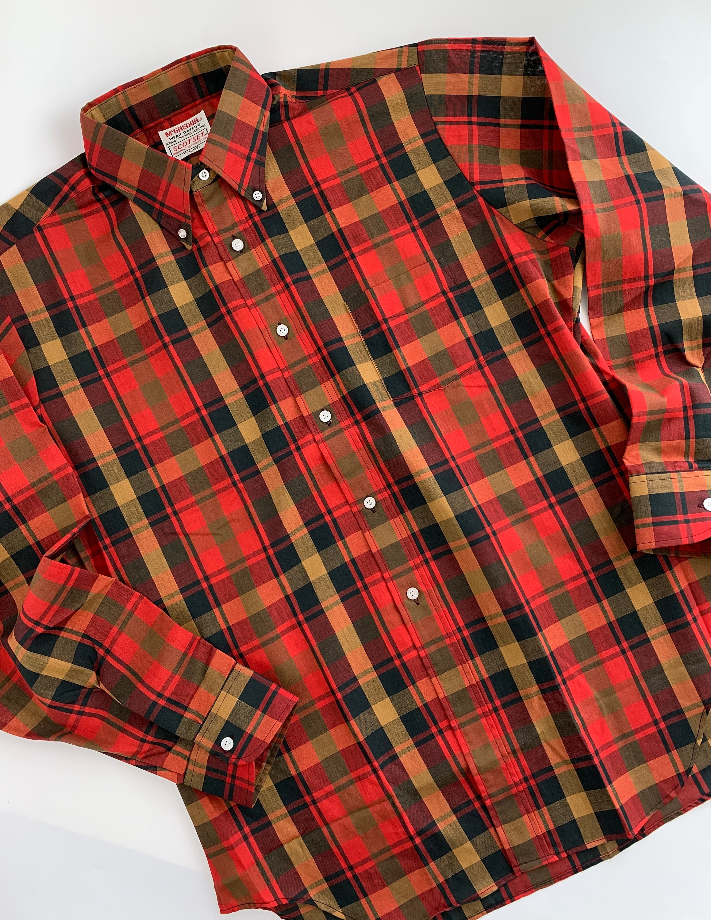 Early 1960's NOS Shadow Plaid Mcgregor Label Poly/cotton Blend Red & Black Ombre Plaid Buttondown Collar Men's Large DEADSTOCK - Etsy Early 1960's NOS Shadow Plaid Mcgregor Label Poly/cotton Blend Red & Black Ombre Plaid Buttondown Collar Men's Large DEADSTOCK - Etsy