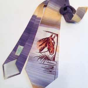 Vintage 1940'S HORSE Tie Hand Painted Vintage Novelty Tie PILGRIM LABEL Individually Hand Painted image 1